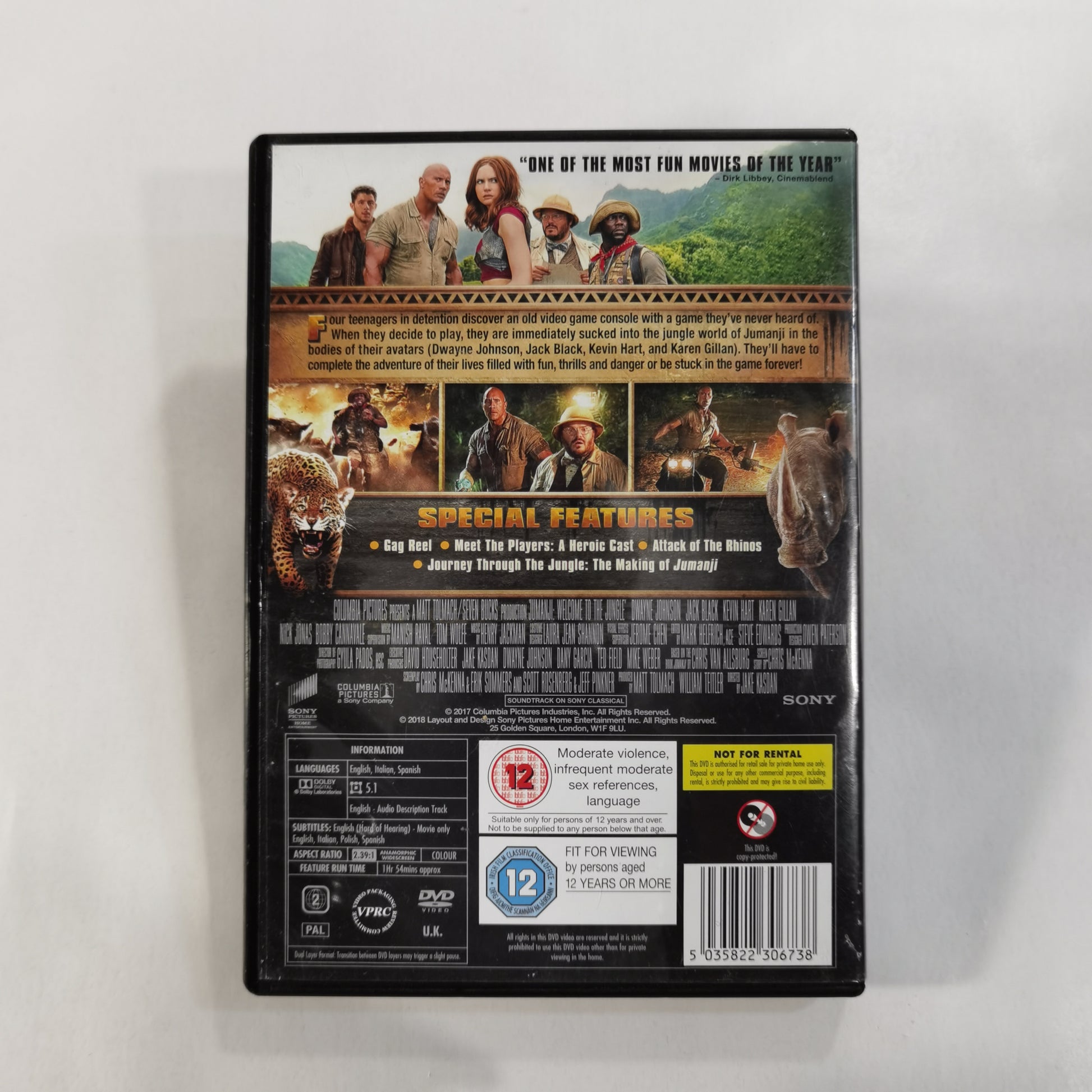 Jumanji Welcome to the Jungle 2017 DVD UK 2018