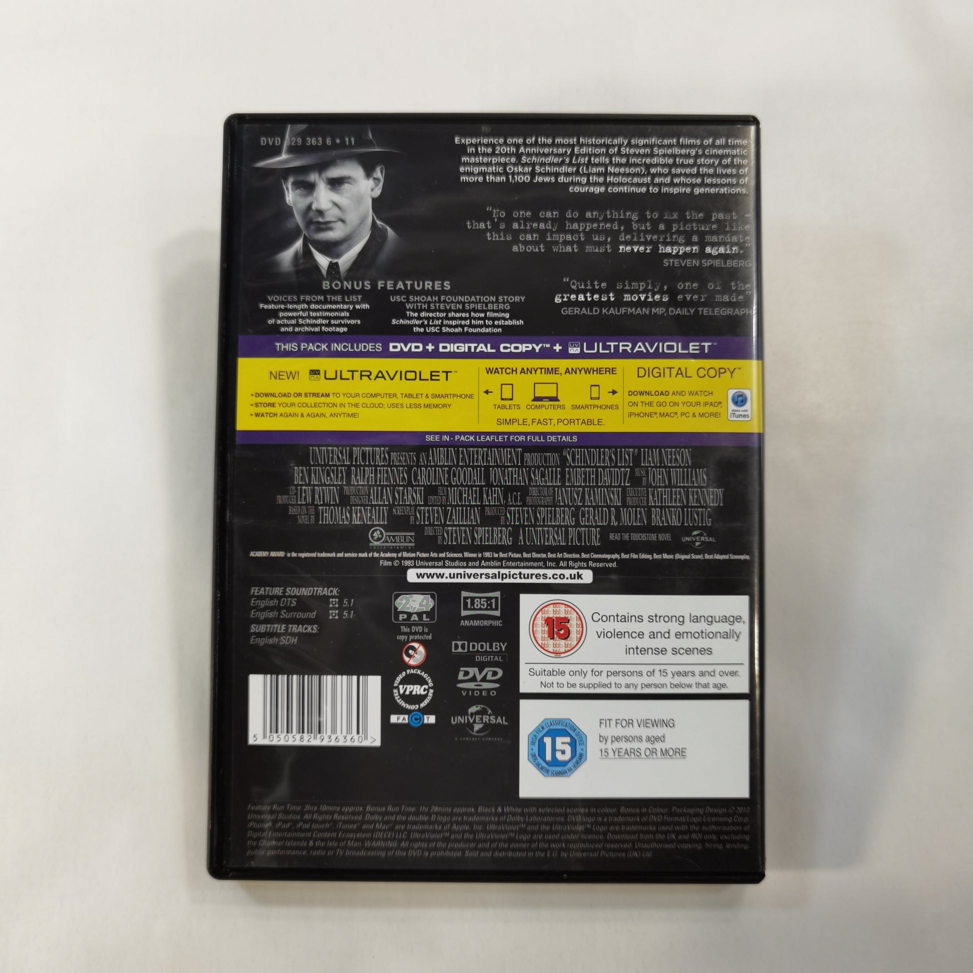 Schindler s List 1993 DVD UK 2013 2 Disc 20th Anniversary